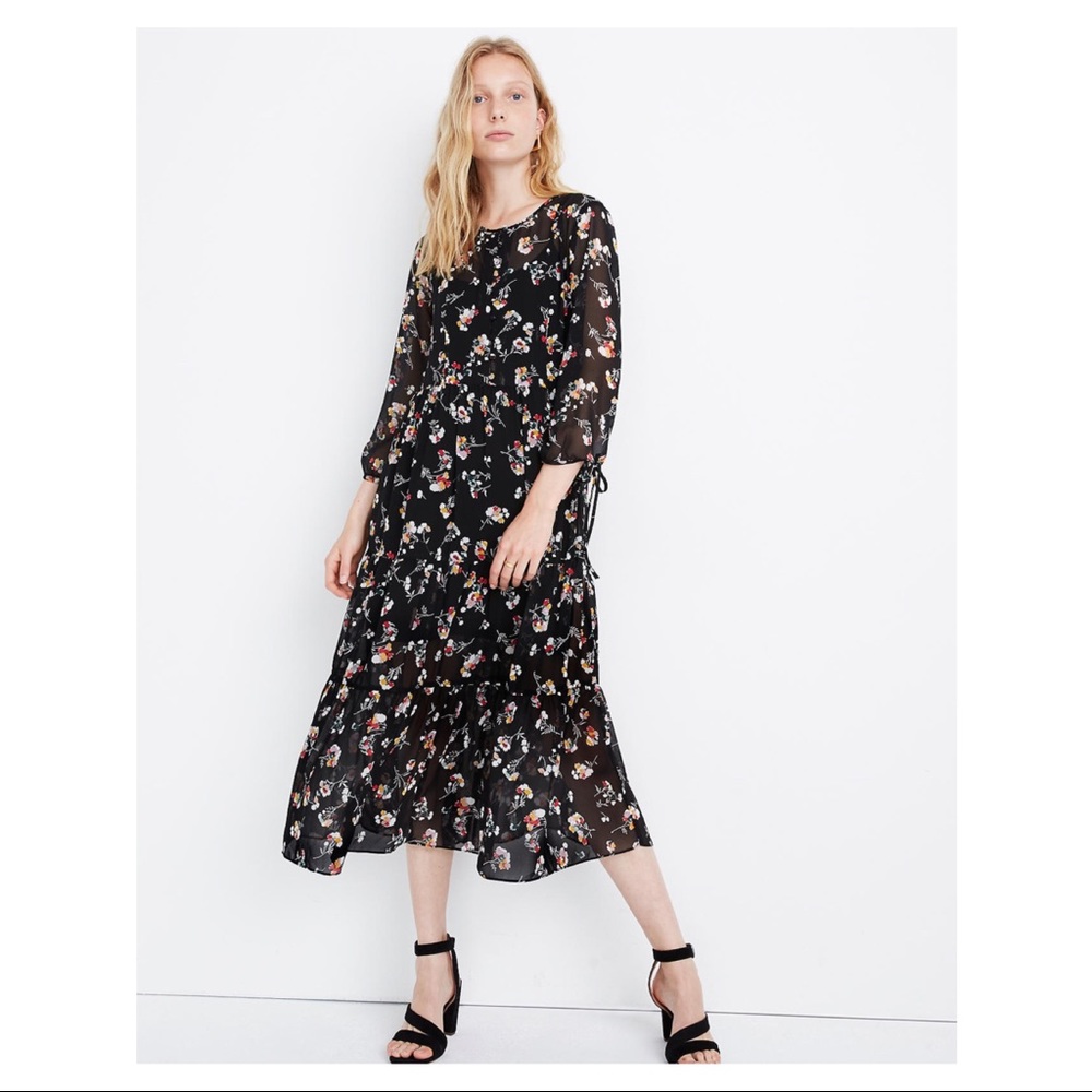 Madewell Sheer Button-Front Tier Midi Dress